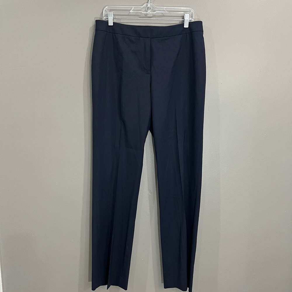 Lafayette 148 Barrow Pants Women 12 Navy Great Virgin Wool Stretch Trousers